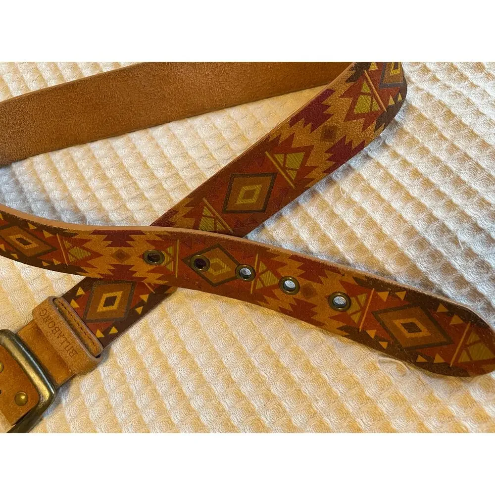 Billabong Leather Multicolor Tribal Print Classic Boho Y2K Belt Medium